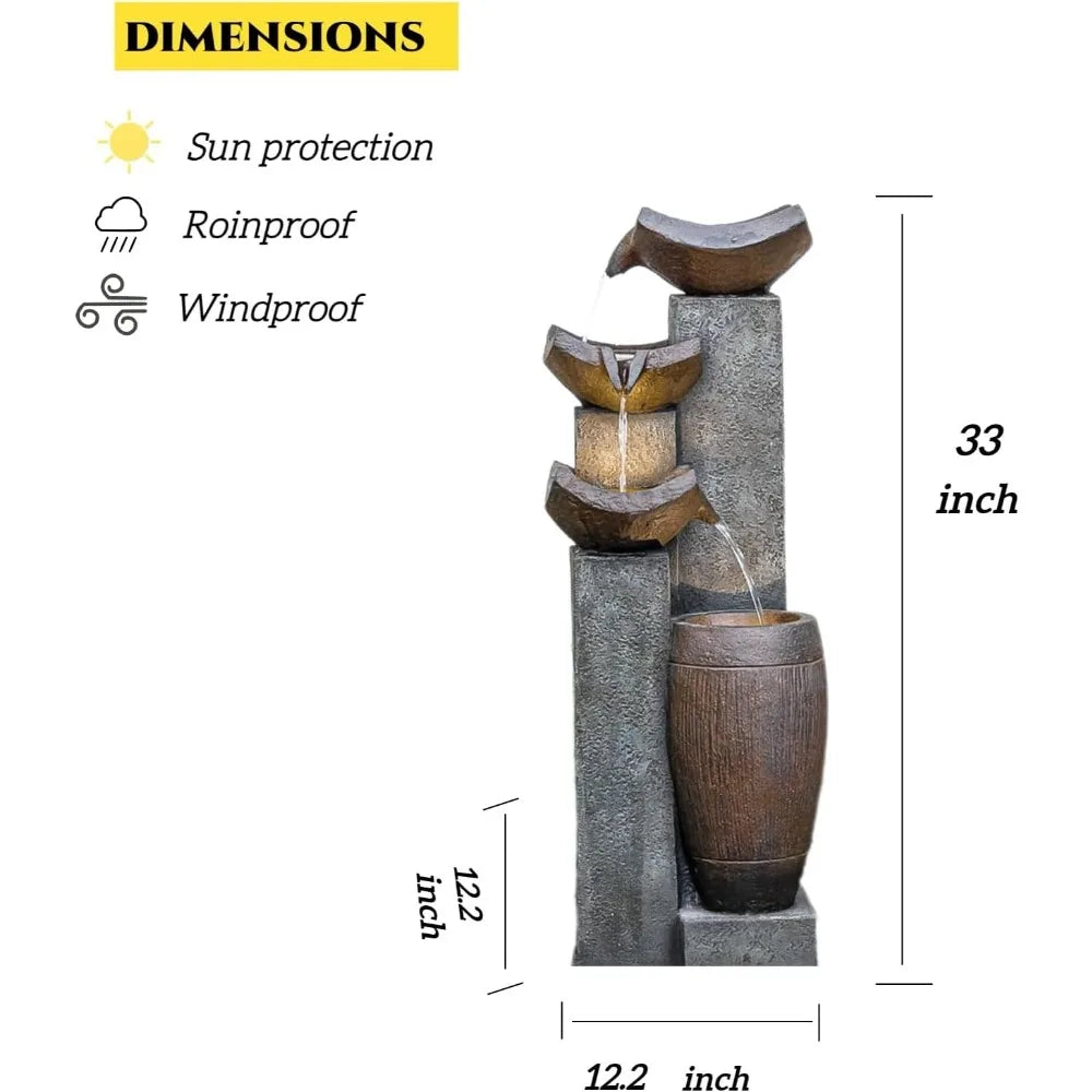 Outdoor Fountain with Lights - Patio Water Fountains Outdoor for Outdoor Gardens Backyards Lawns Balconies Landscaping and Outdo
