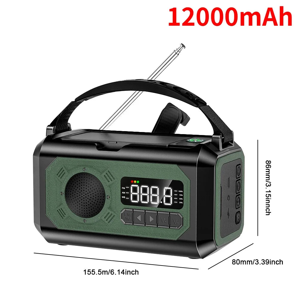 12000mAh AM/FM/NOAA emergency radio survival with crank battery operated radio solar Hand Crank SOS Alarm small portable radio