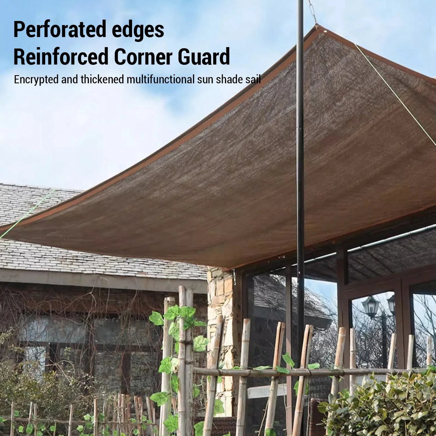 Sun Shade Cloth Polyethylene Sun Shade Sail Canopy Cover with 4 Ropes for Outdoor Garden Patio Backyard Deck Coffee Sunshade Net