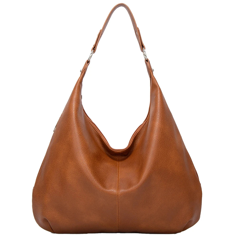 Shoulder Purse for Women with Zipper Slouchy Bag PU Leather Multi Pockets Handbag Crescent Bag for Work Travel