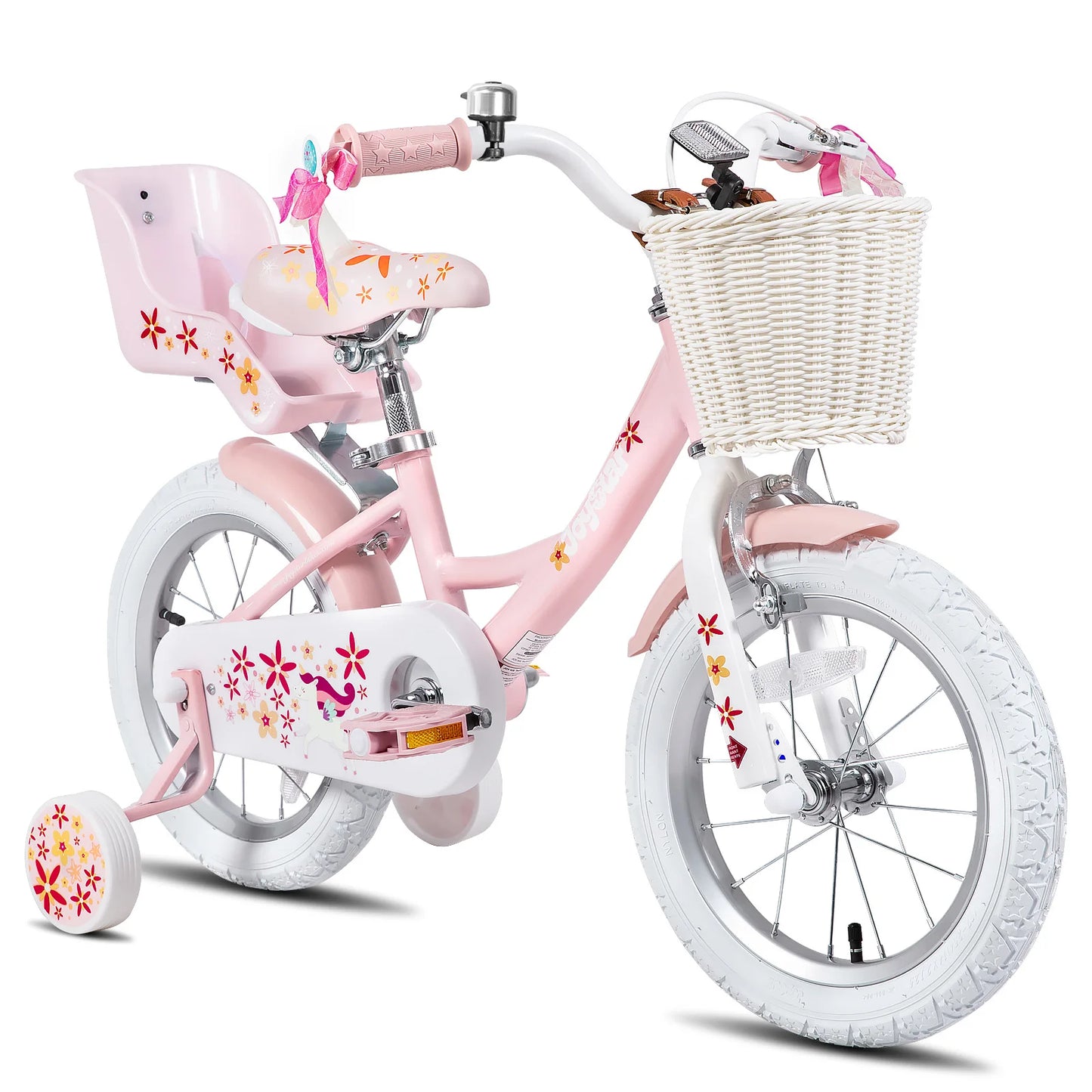 JOYSTAR Kids Bike for Girls Age 2-9 Years, 12 14 16 18 Inch Kids Bike with Training Wheels, Doll Seat, Streamers, Basket, Pink