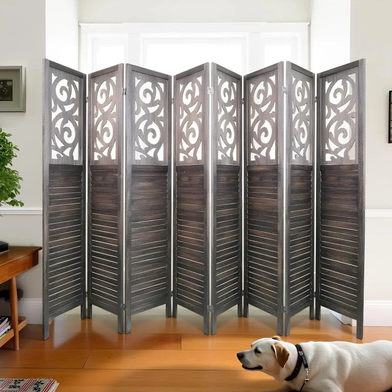 8 Panel Room Dividers 6FT Wall Divider Carved Wood Room Separator Folding Privacy Screens Cutout Design Foldable Partition Wall