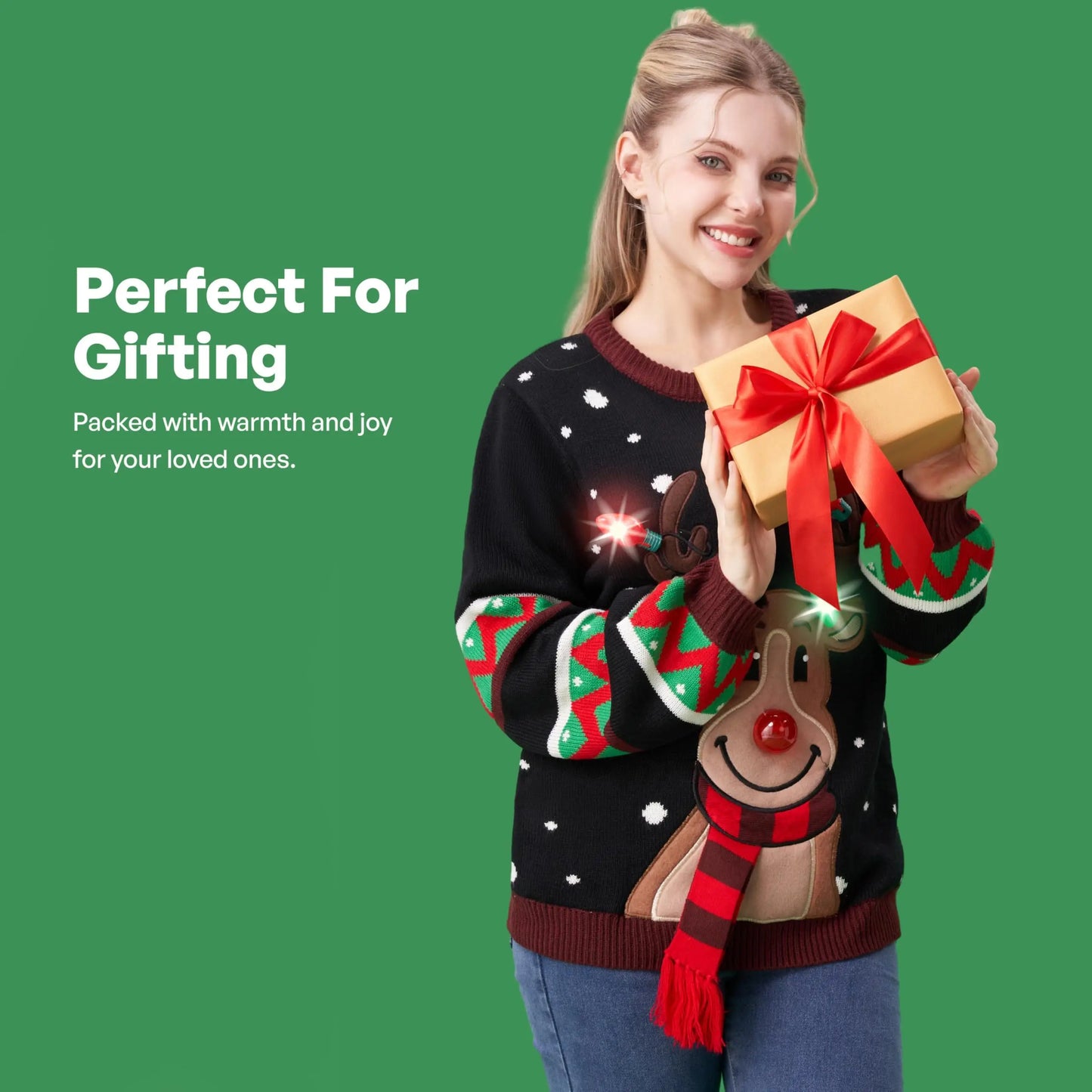 JOYFY Womens LED Light Up Christmas Sweater Christmas Ugly Sweater with Light Bulbs for Women Christmas Gift