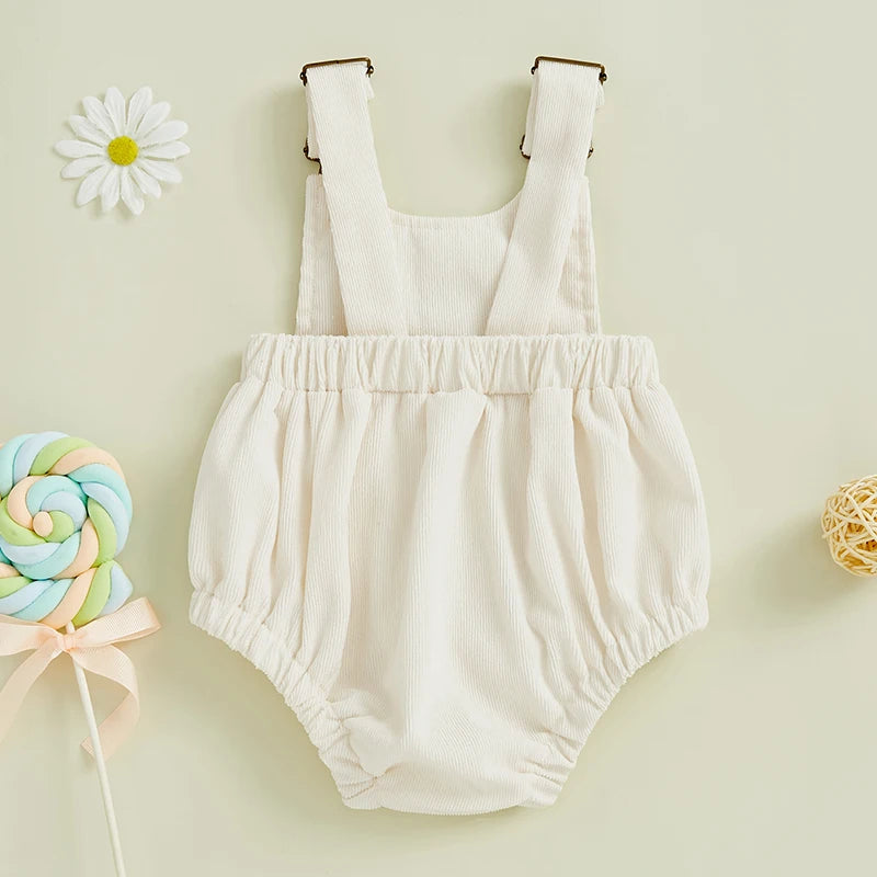 Infant Boys Girls Sleeveless Round Neck Letter Embroidery Rompers with Pleated Detailing - Cute Overalls for Babies