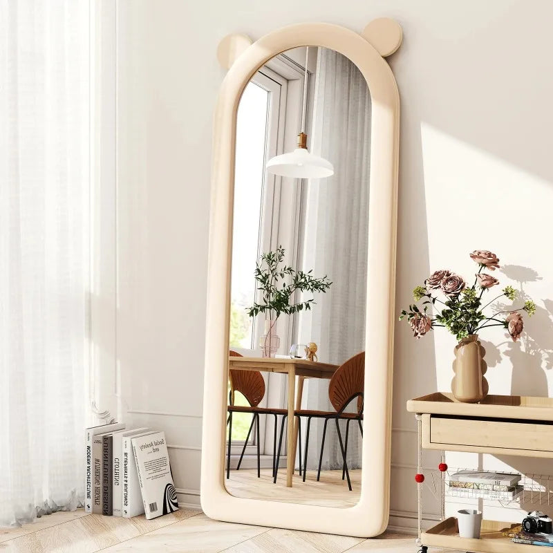 63"X24" Arched Mirror Full Length, Floor Mirror with Stand, Full Body Freely Standing Mirror for Bedroom,White