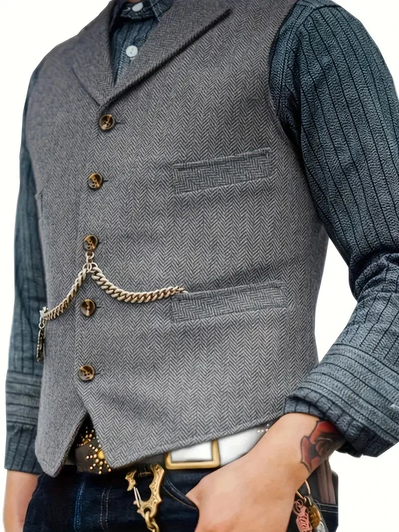 Classic Men's Vest Wedding Wool Tweed Business Waistcoat Jacket Casual Slim Fit Steampunk Vests For Groosmen Man Wedding