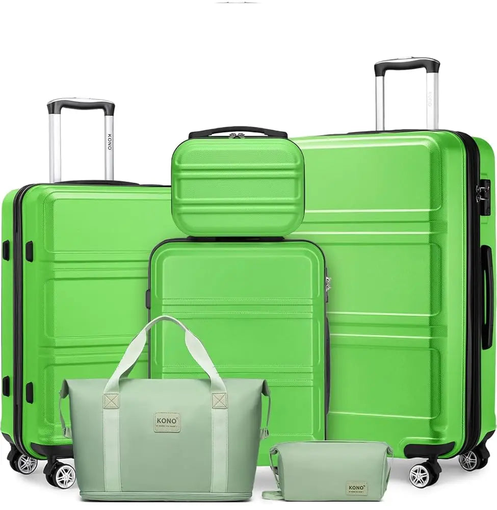 Kono 6-Pc Luggage Set - Lightweight ABS Hardshell with TSA Lock, 20/24/28" Suitcases + Beauty Case & Duffel