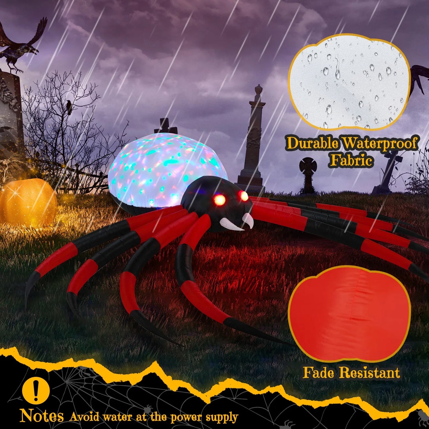 12FT Halloween Inflatables Crawling Spider Outdoor Decorations with Rotating LED