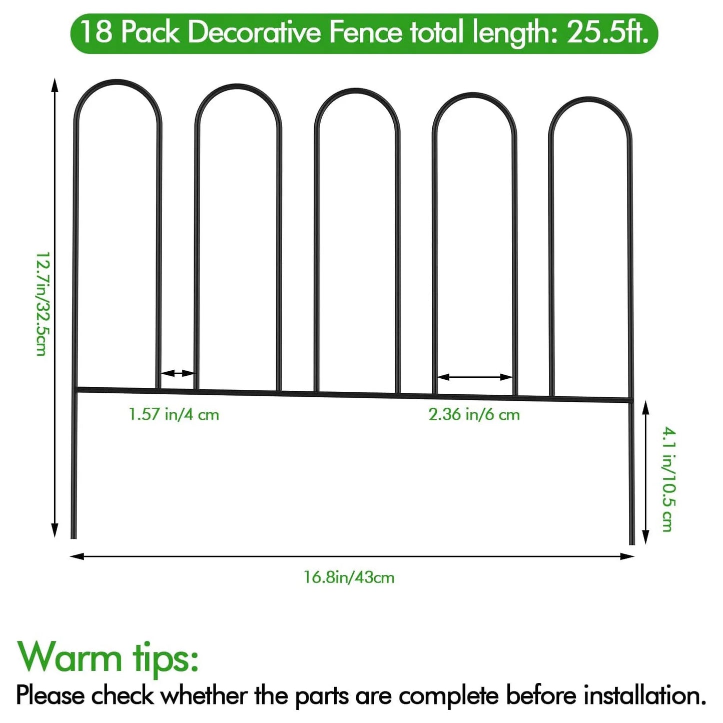 Small Garden Fence, 10ft L Rustproof Metal Border, No-Dig Animal Barrier for Dogs & Flower Bed Edging, Decorative Yard Fencing.