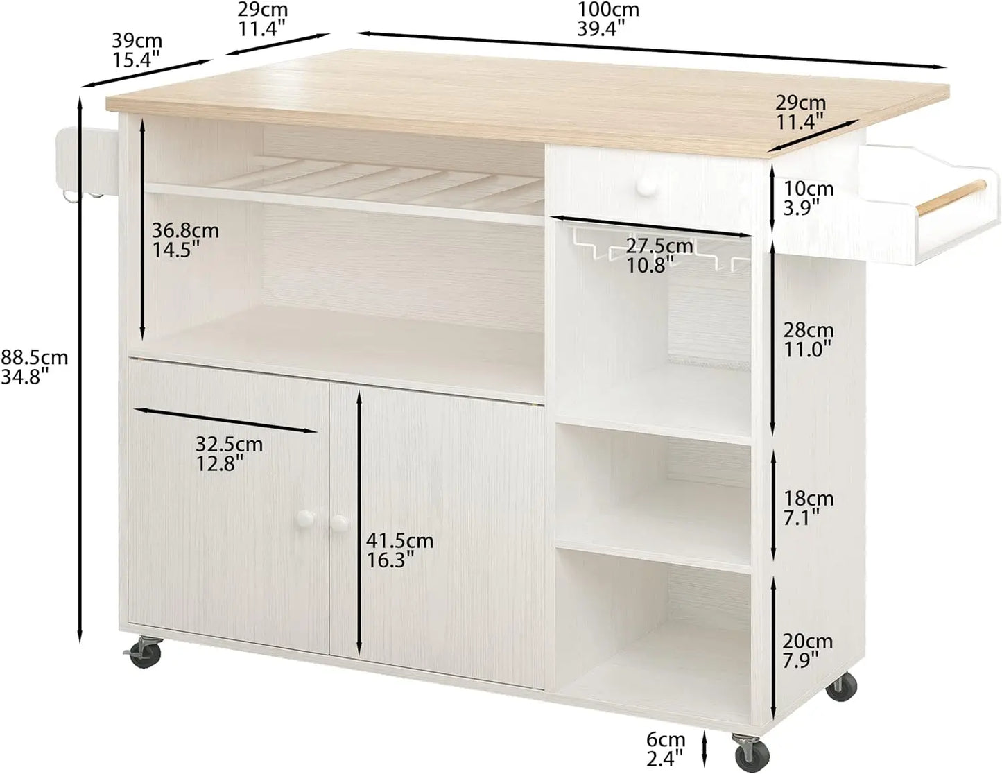 IRONCK Rolling Kitchen Island Cart with Drop-Leaf & Wine Rack Drawer Shelves&Spice Rack, Microwave Rack Serving Cart on Wheels