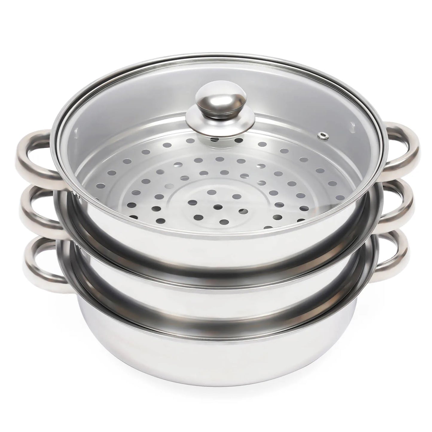 Three - Layer Stainless Steel Steamer Pot: Durable & Stackable for Efficient Cooking