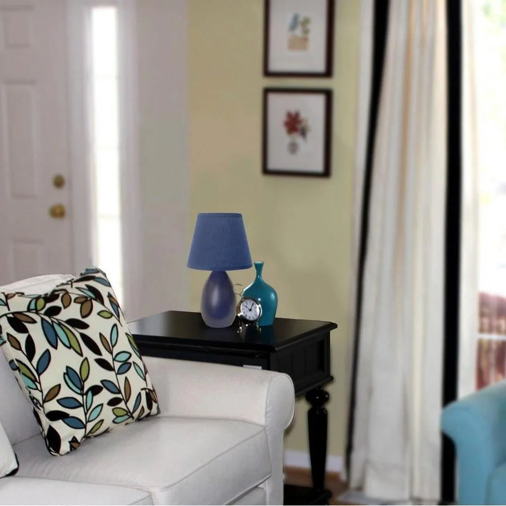 Mini Oval Ceramic Lamp Elegant Blue Fabric Shade Candelabra Base Ideal Living Room Bedroom Office Dorm Room 40W Bulb