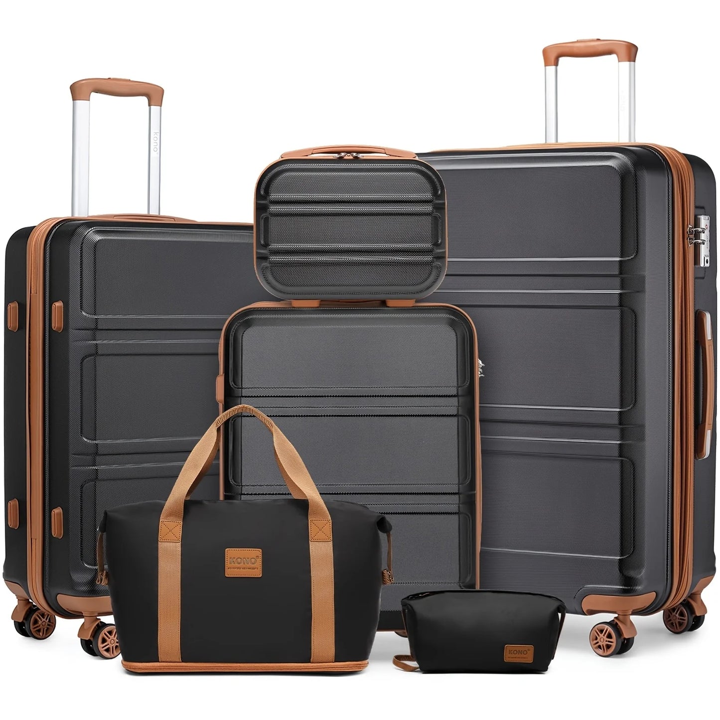 Kono 6-Pc Luggage Set - Lightweight ABS Hardshell with TSA Lock, 20/24/28" Suitcases + Beauty Case & Duffel