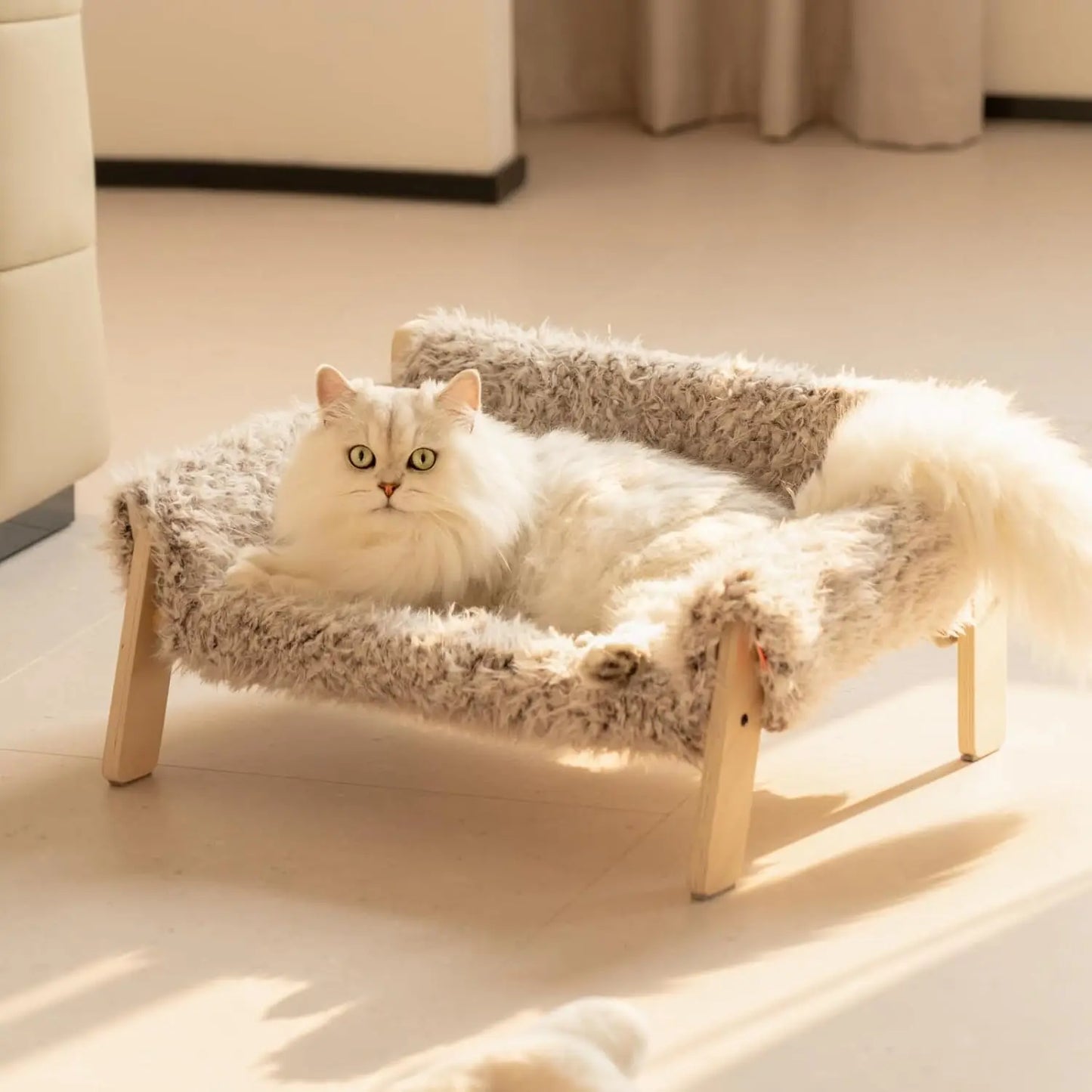Mewoofun Large Cat Bed Brown-grey Kitten Bed Soft Cat Couch with Removable Cover Hold up 15kg 56x45cm for Indoor Cats