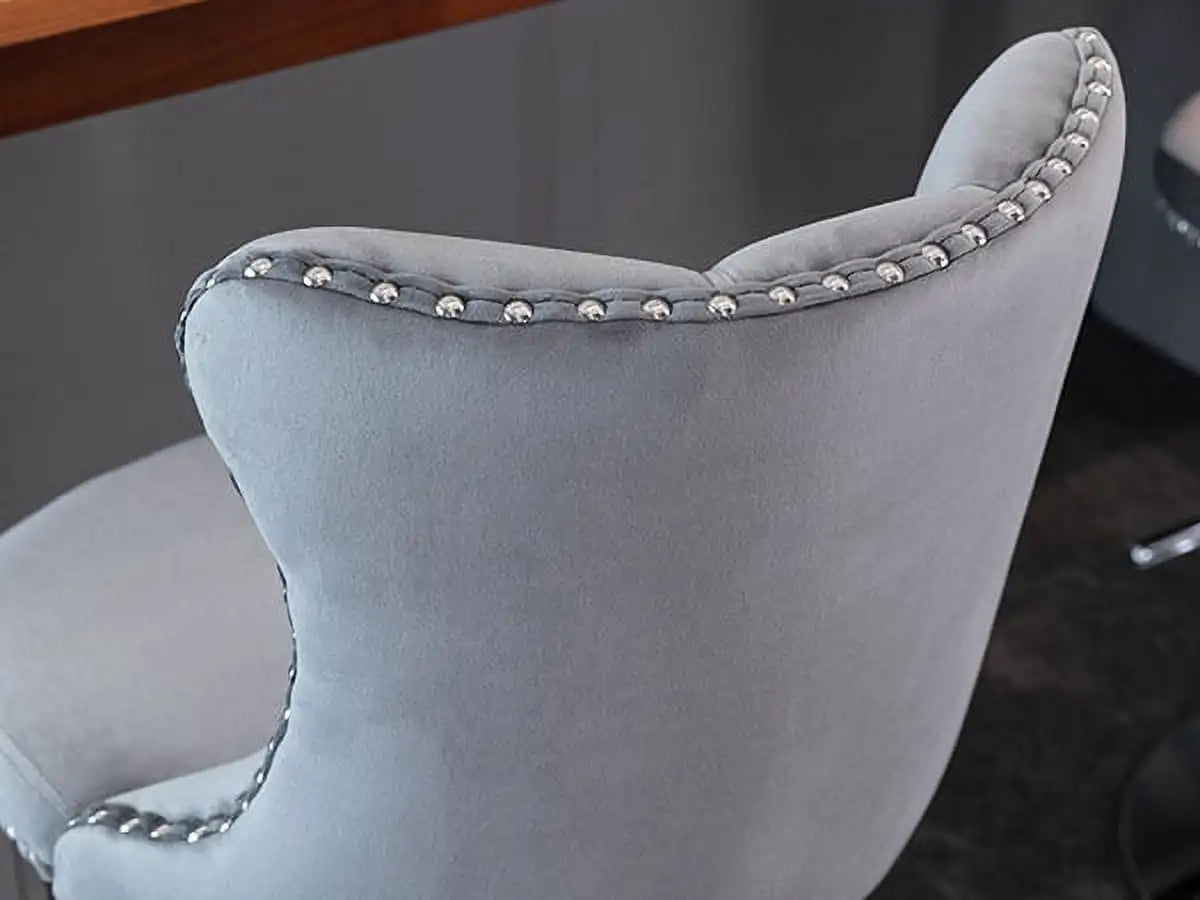 Gray Velvet Bar Stools Set of 2 - Adjustable Swivel Counter Height Chairs with Tufted Back and Nailhead Trim for Kitchen Island