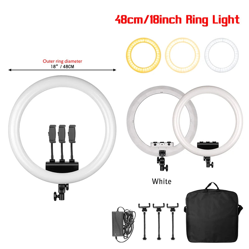 18 Inch UltraThin Ring Light LED Selfie Video Lamp With Tripod Stand Phone Clip For YouTube Live Light Photo Photography Studio