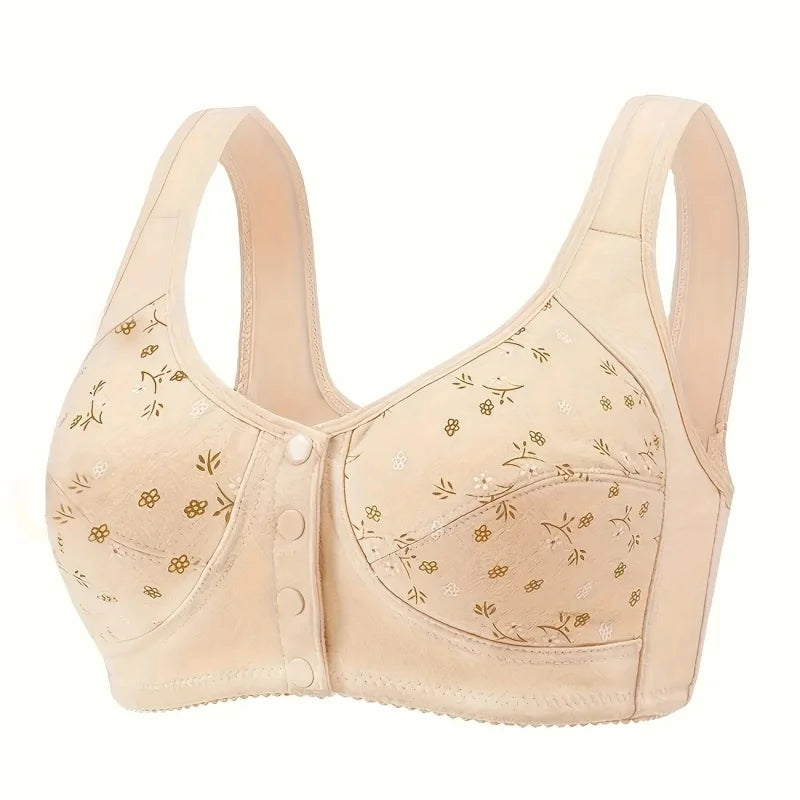 7-Piece Women's Floral Print Sports Bras Set - Wire-Free, Unlined, with Button Front Closure, Comfortable and Breathable