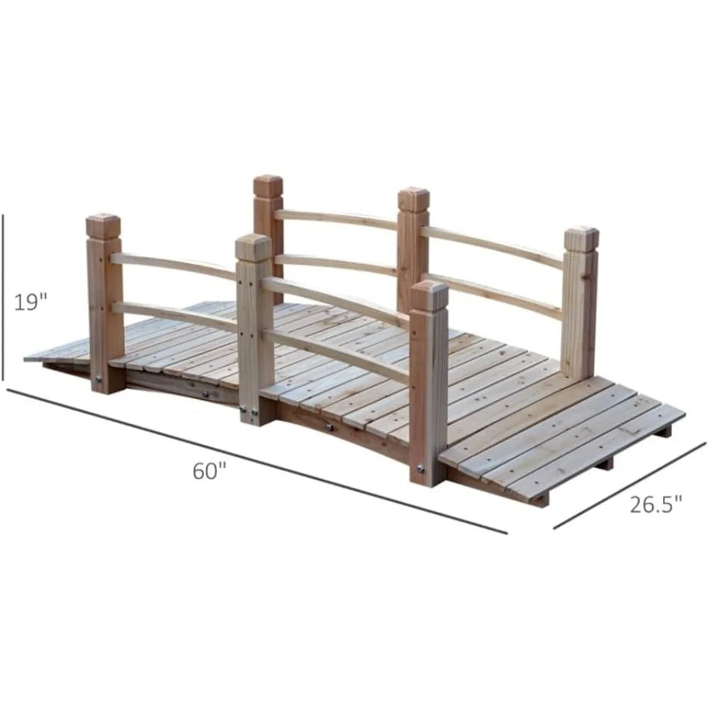 Garden Bridge 5 FT, with Double Safety Railings, Classic Arc Footbridge for Pond Landscaping, Backyard, 60" L x 26.5" W x 19" H
