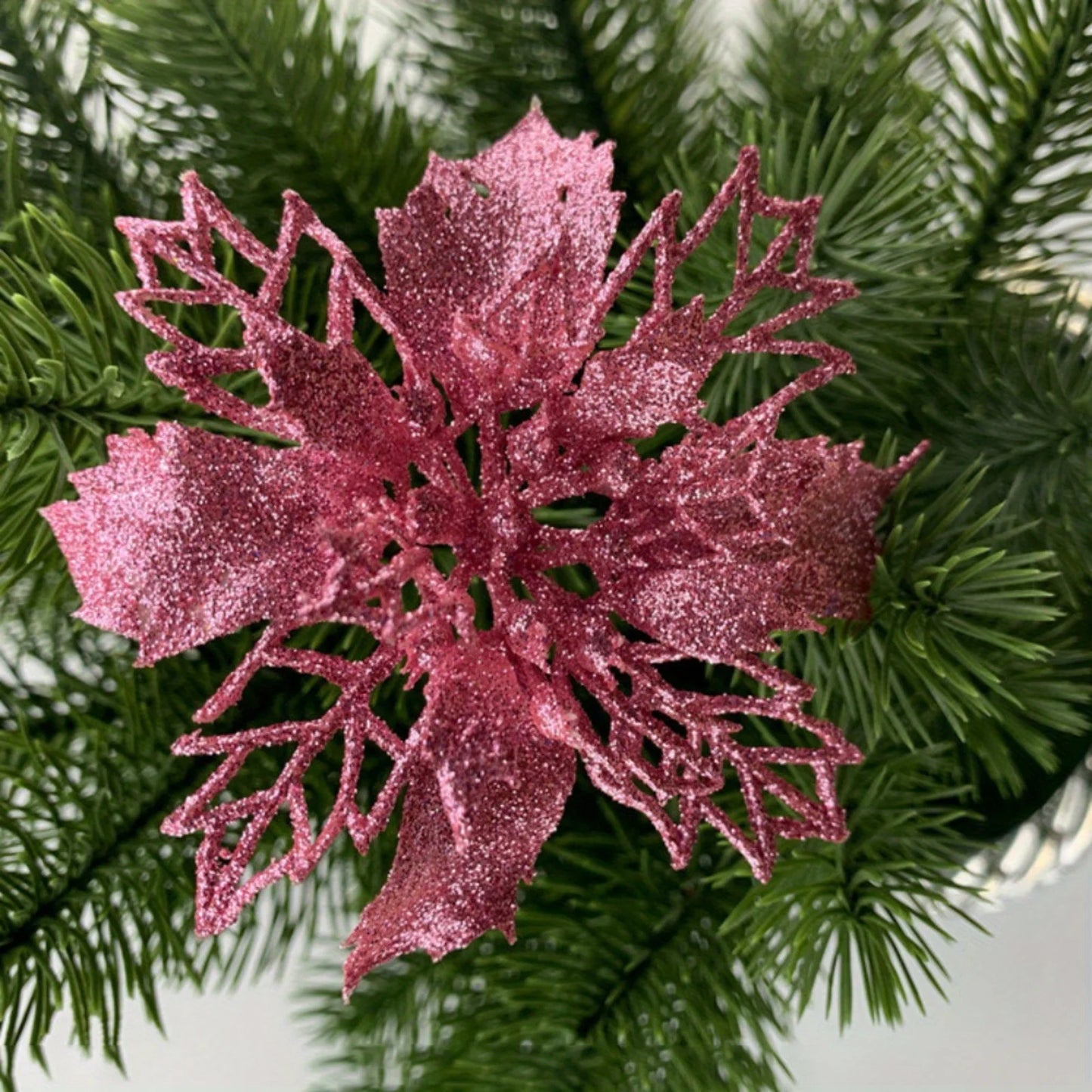 10pcs/set Christmas Glitter Flower 10cm Gold Silver Red Artificial Floral Head Xmas Tree Decoration Home New Year Navidad Gift