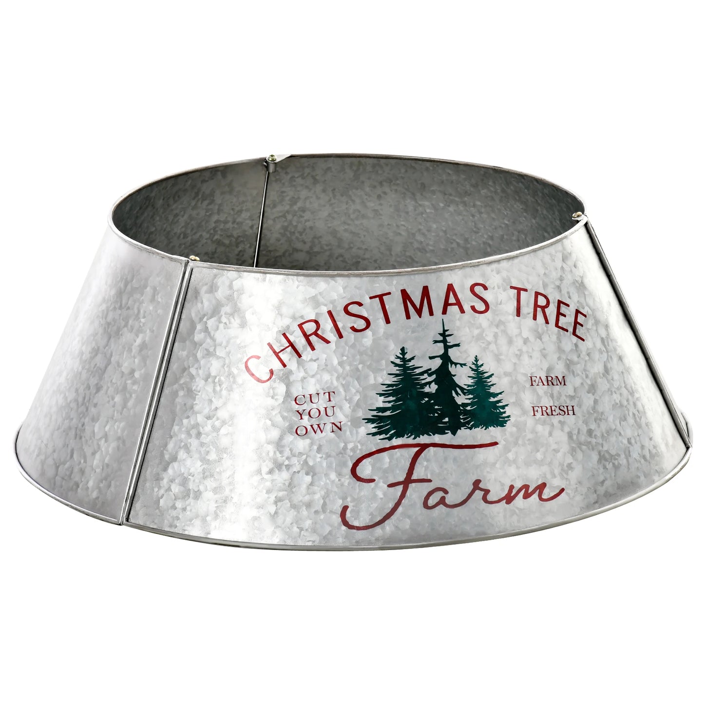 Christmas Tree Collar Steel Tree Ring Skirt Decor W/ Print, 26" Base, Silver