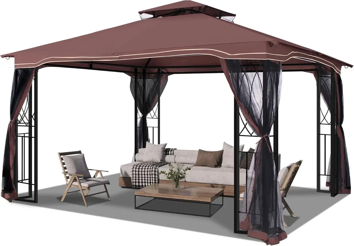 Outdoor Patio Gazebo Porch Gazebo with Polyester Roof & Breathable Netting, Best for Garden, Lawn, Backyard Deck