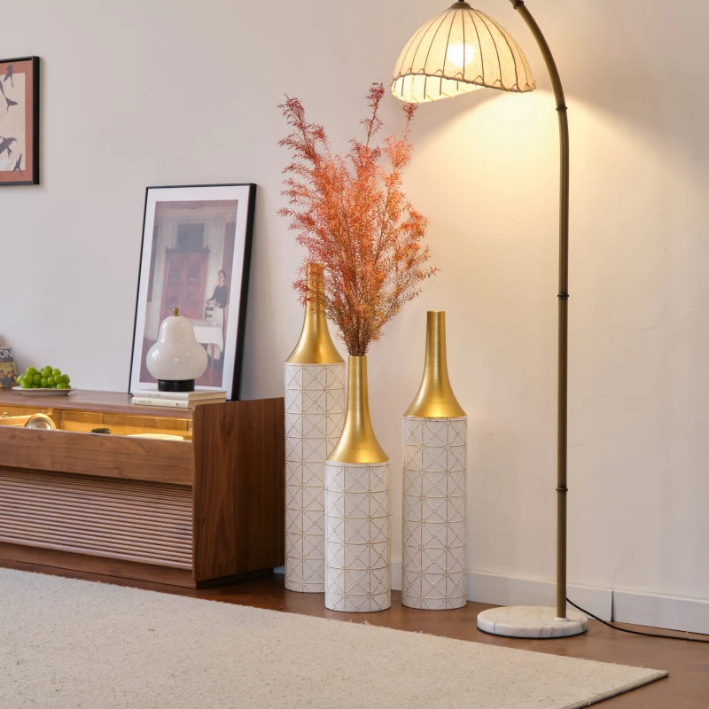 Floor Decorated White Set Of 3 Gorgeous Home Decoration Large Glazed Metal Vases 24In/28.7In/33.5In Height