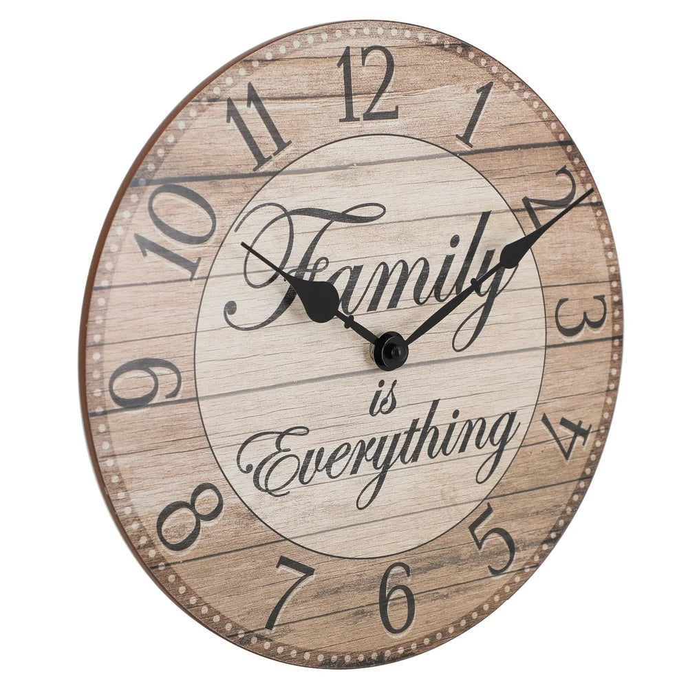 Farmhouse Style 11 Inch Analog Wall Clock Quartz Movement MDF Family Is Everything Inspirational Home Decor Rustic Charm