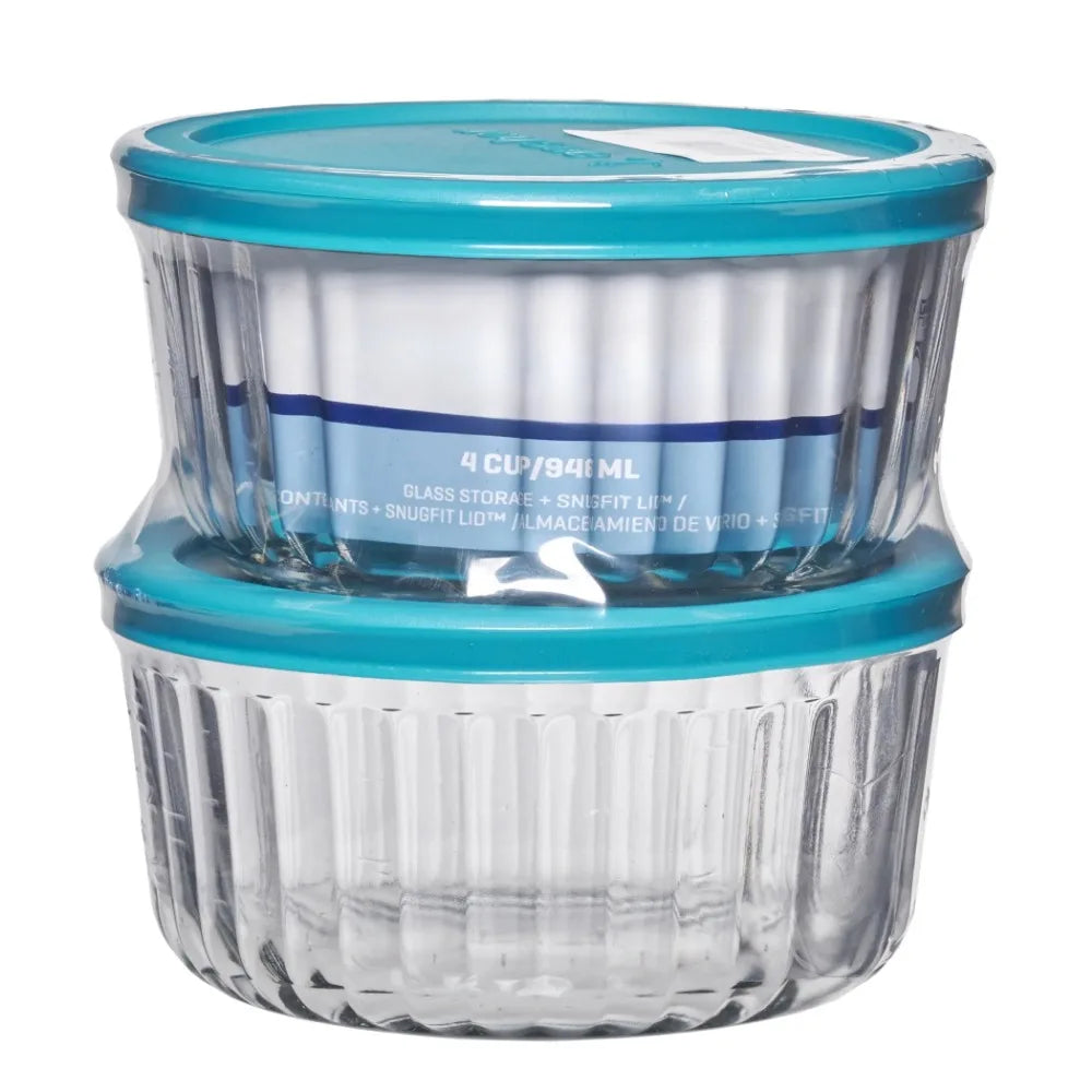 Sculpted Glass Food Storage Container with Lids, 4 Cup Round, Set of 2