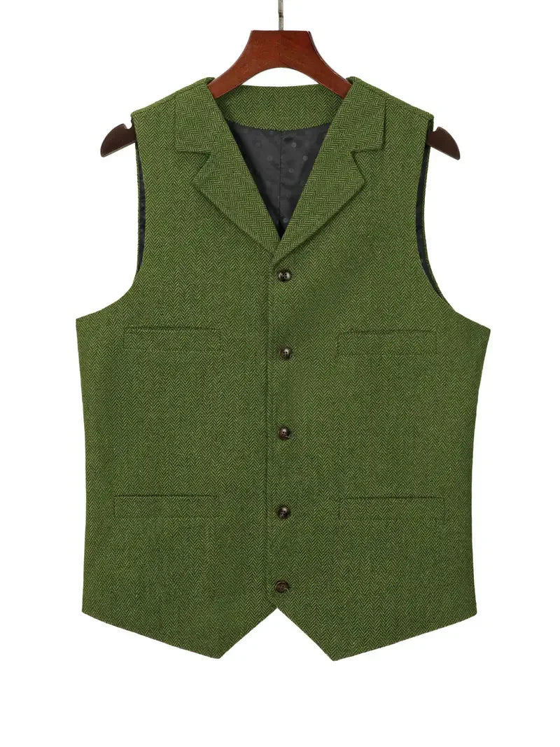 Classic Men's Vest Wedding Wool Tweed Business Waistcoat Jacket Casual Slim Fit Steampunk Vests For Groosmen Man Wedding