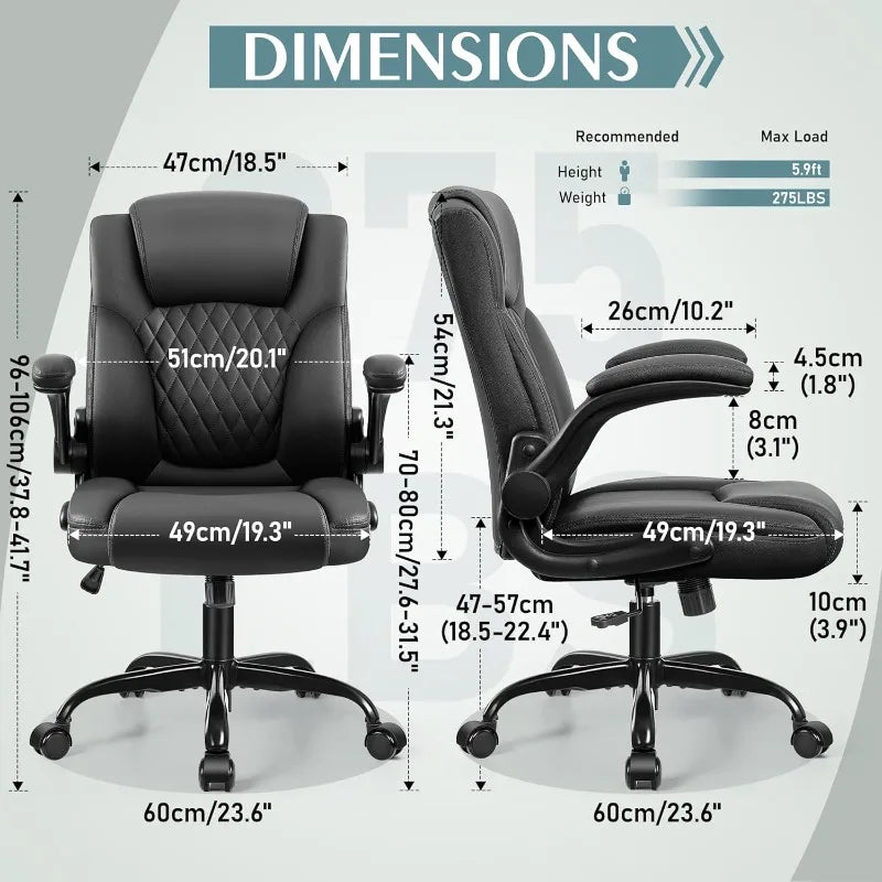 Leather Office Chair, PU Home Computer Desk Chairs Ergonomic Back Support,Small Gmaing Chair Wheels Adjustable Armrests