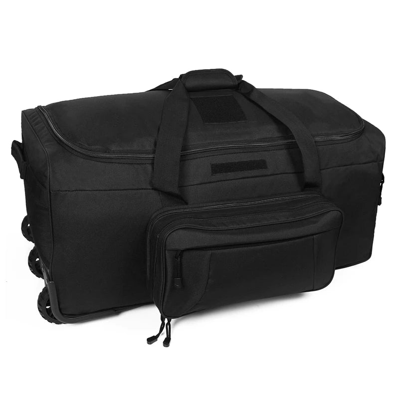 Large Capacity Military Tactical Travel Bag Wheeled Deployment Trolley Duffel Bag Heavy-Duty Camping Hiking Running Trekking