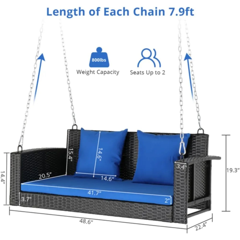 4FT Hanging Porch Swing Bench for 2 Persons with Cusions and Chains for Patio Outdoor Deck Back Yard Garden Under Tree Holds 800