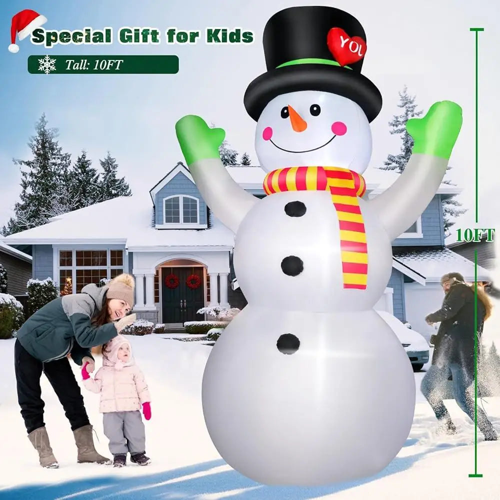 10FT Christmas Inflatable Snowman with Magic Hat LED Light Outdoor Decorations Blow Up Snowman Yard Holiday Decor Durable