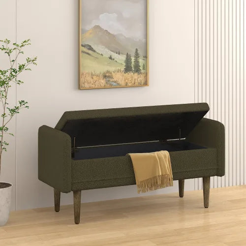 Green Teddy Velvet Storage Stool Ottoman for Bedroom and Living Room
