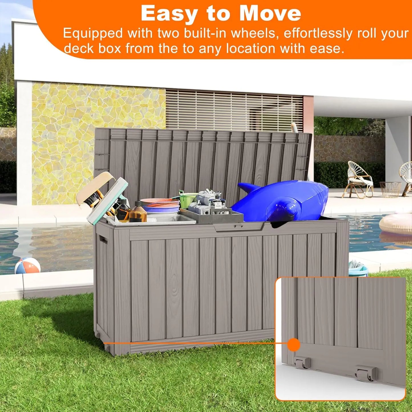 75 Gallon Resin Deck Box, Lockable Patio Outdoor Storage Box for Furniture, Garden Tools and Tools Storage