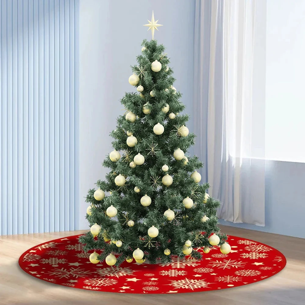 35.4inch Christmas Tree Skirts Snowflake Pattern Red Xmas Tree Mat Christmas Tree Decoration Merry Christmas Decoaration