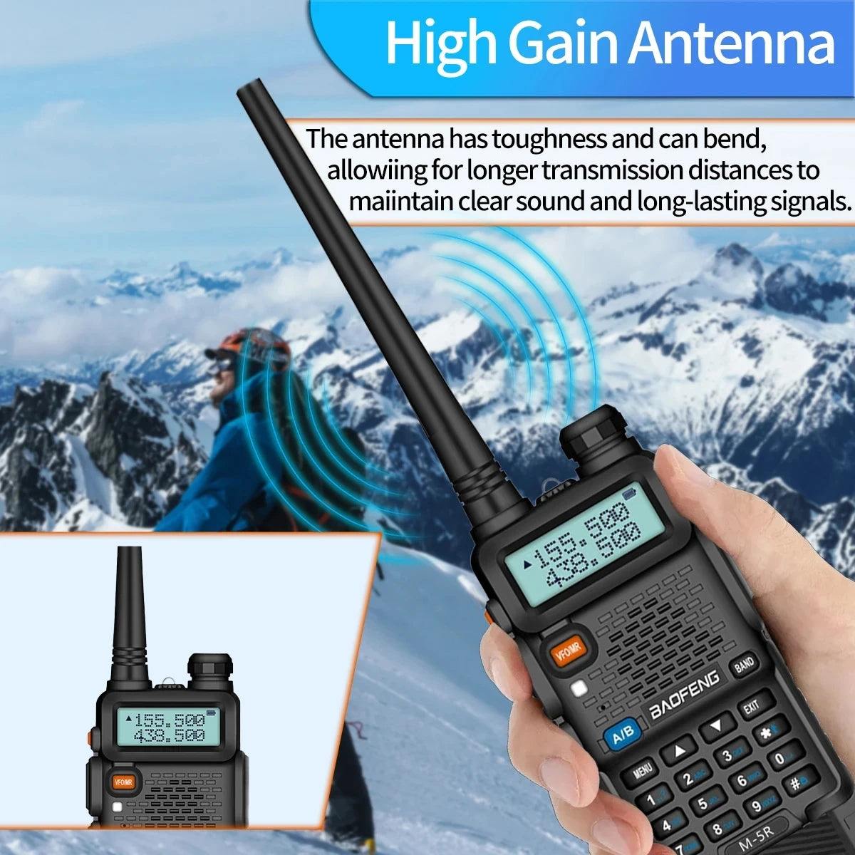 2PCS Baofeng M-5R Walkie Talkie Multi Band Rechargeable 3800mAh Battery UV-5R Ham Radio Handheld Long Range for Hunting Camping