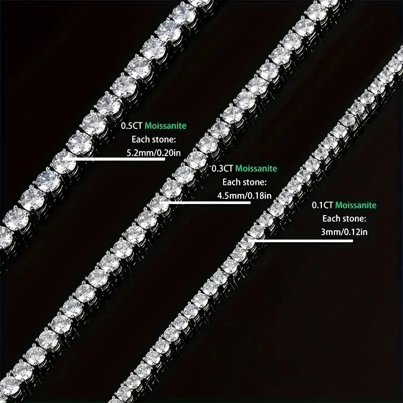 Multi-pc Gia certified 3-6,5mm d coloured Moissan ite tennis ball necklace white gold plated sterling silver wedding jewellery.