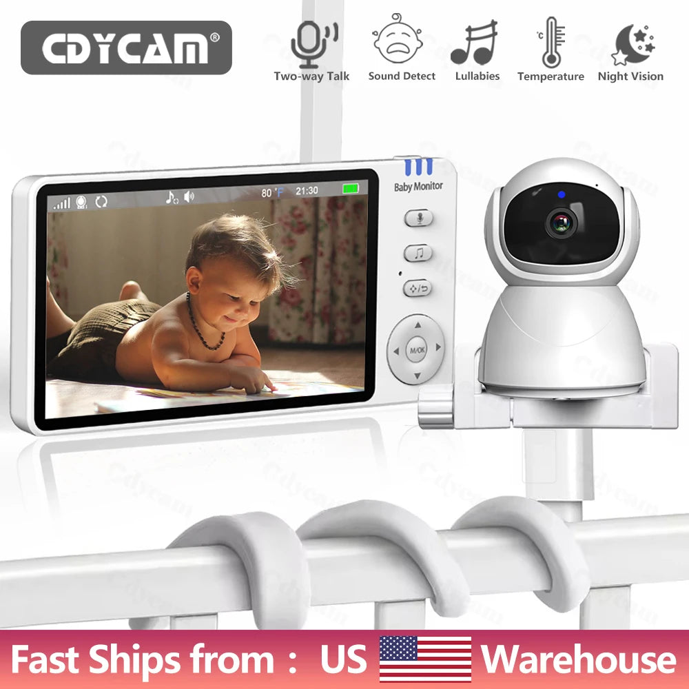 5.0'' Electronic Baby Monitor With Pan-Tilt-Zoom Camera With Stand Battery IPS Screen Wireless Babysitter Video Audio Baby Nanny