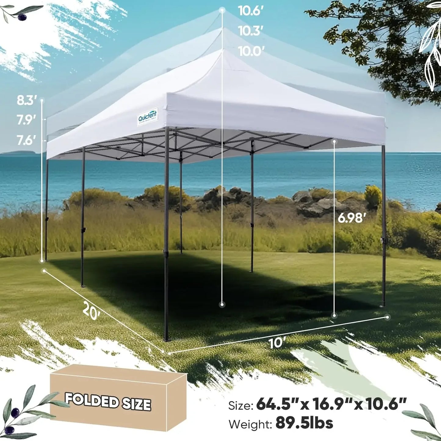 10x20 Pop up Canopy with Sidewalls, Heavy Duty Enclosed Instant Canopy Tents for Parties, Higher Top to Speed up Water, White