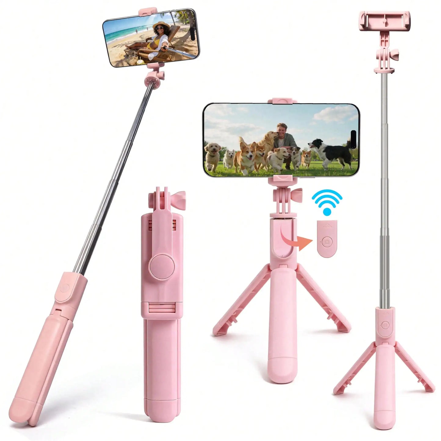 1pc White Cute Selfie Stick - Wireless Remote Control And Built-In Tripod, Remote Control, Phone Holder And Built-In Tripod(1PC)