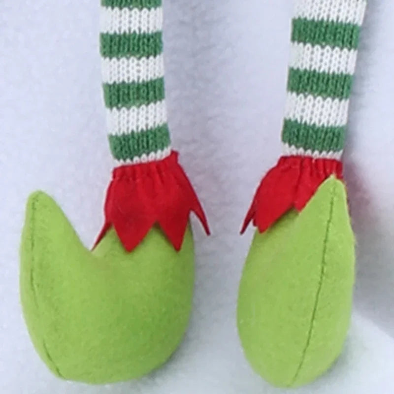 SCEINRET Christmas Elf Doll Stripe Print Plush Doll with Santa Hat and Booties Funny Figurine Decorations