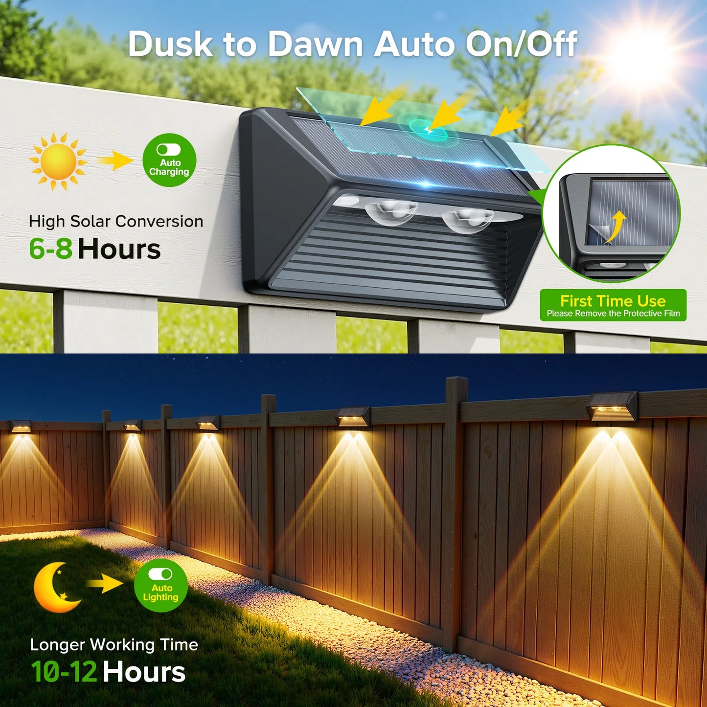 4-Pack Solar Fence/Step Lights, Cool/Warm White LED, for Walls/Stairs/Yards/Pools