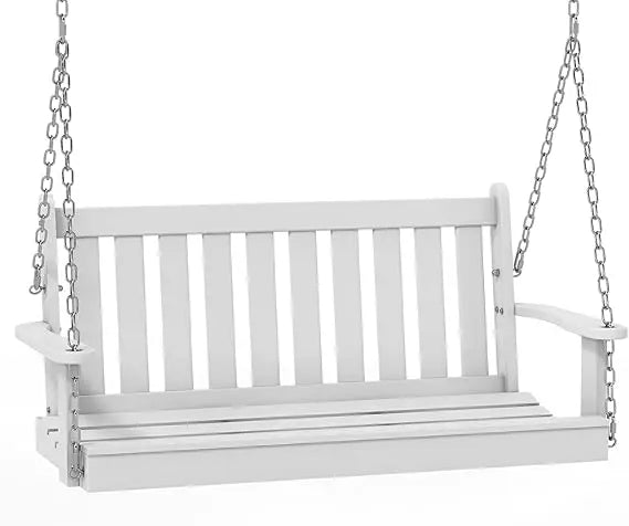 4FT Hanging Wooden Porch Swing with Chains, 2-Seater Upgraded Heavy Duty 500 LBS Swing Bench for Outdoor Patio Garden and Backy