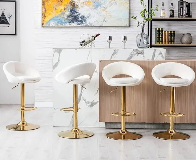 Counter Height Bar Stools Set of 4 Swivel Barstools with Low Back Modern Adjustable Bar Chairs with Gold Base Upholstered