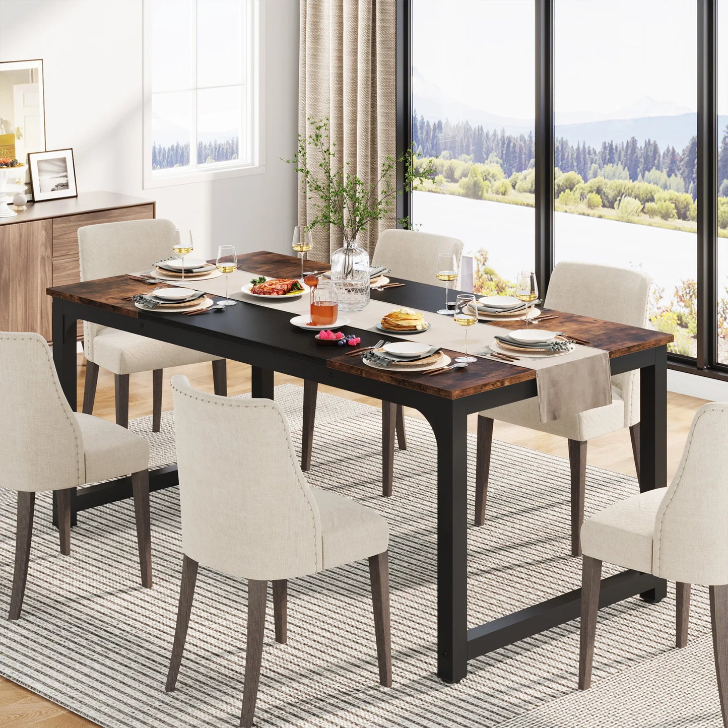 Tribesigns Dining Table, Industrial Kitchen Table for 6-8 Person, Rectangular Dinner Table for Dining Room
