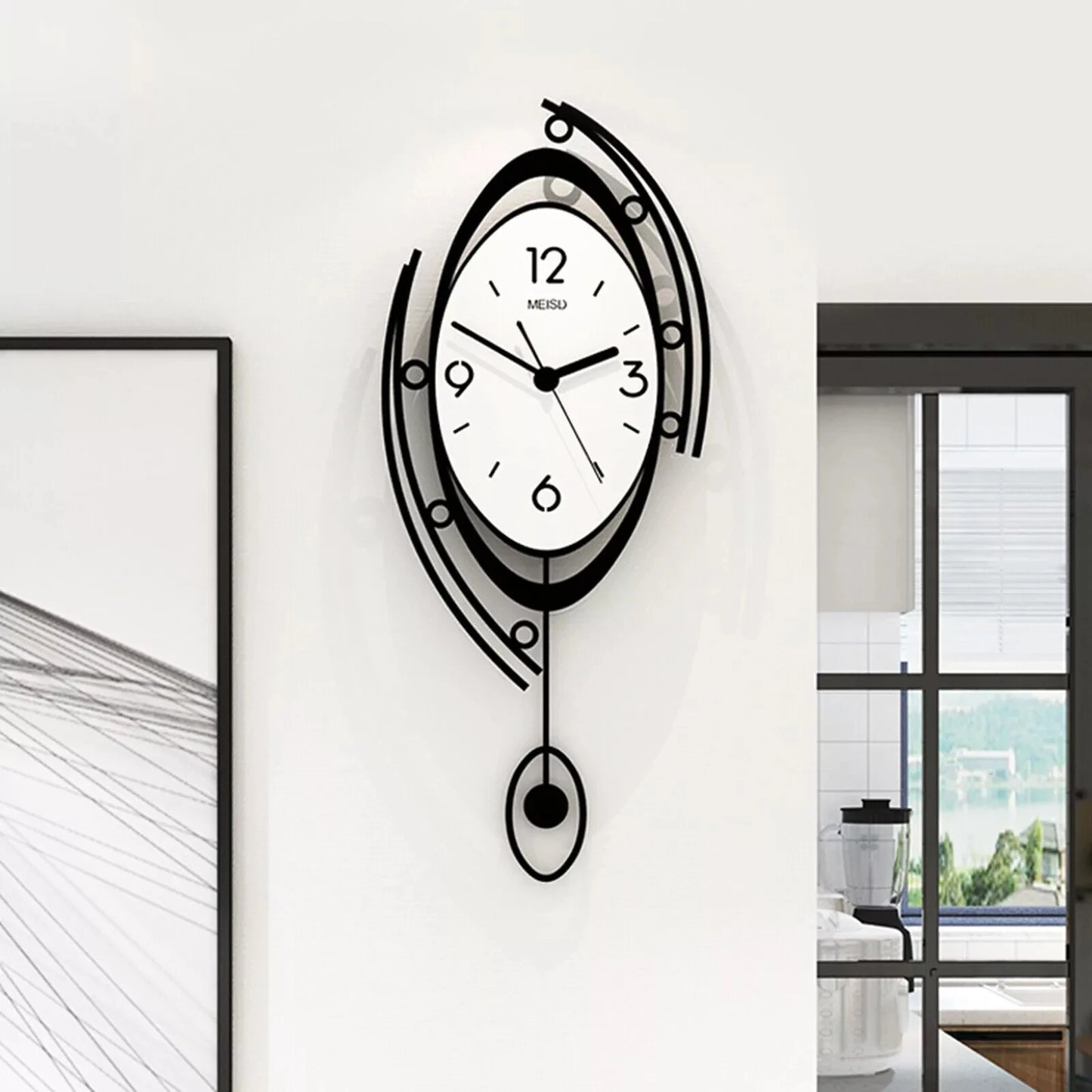 Large Nordic Round Clock: 3D Creative Design for Modern Living Room Decor
