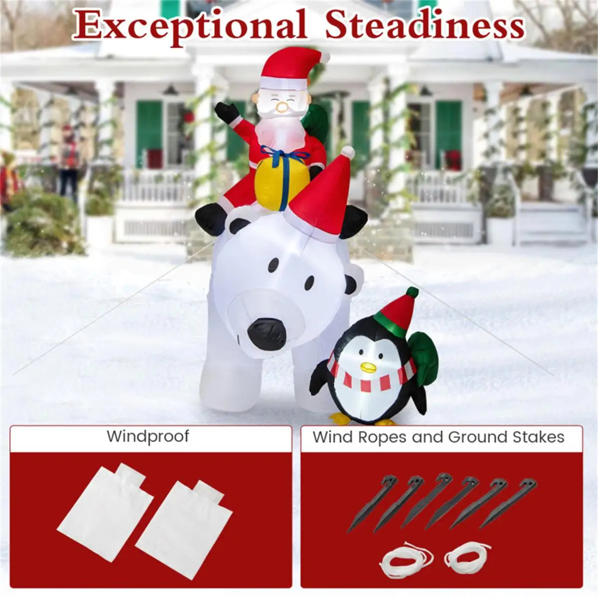 7ft Inflatable Santa Claus on Bear - Festive Holiday Outdoor Decoration