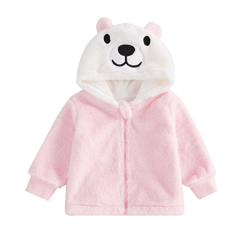 Adorable Toddler Plush Jacket Warm Winter Coat with Hood Zipper Front Fleece Outfit for Girls Cute Animal Design