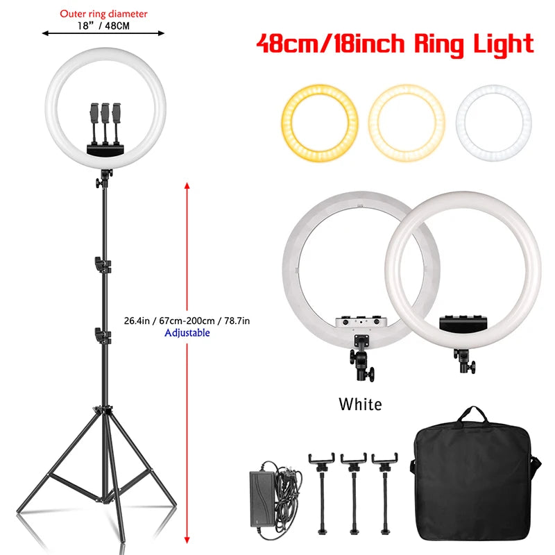 18 Inch UltraThin Ring Light LED Selfie Video Lamp With Tripod Stand Phone Clip For YouTube Live Light Photo Photography Studio